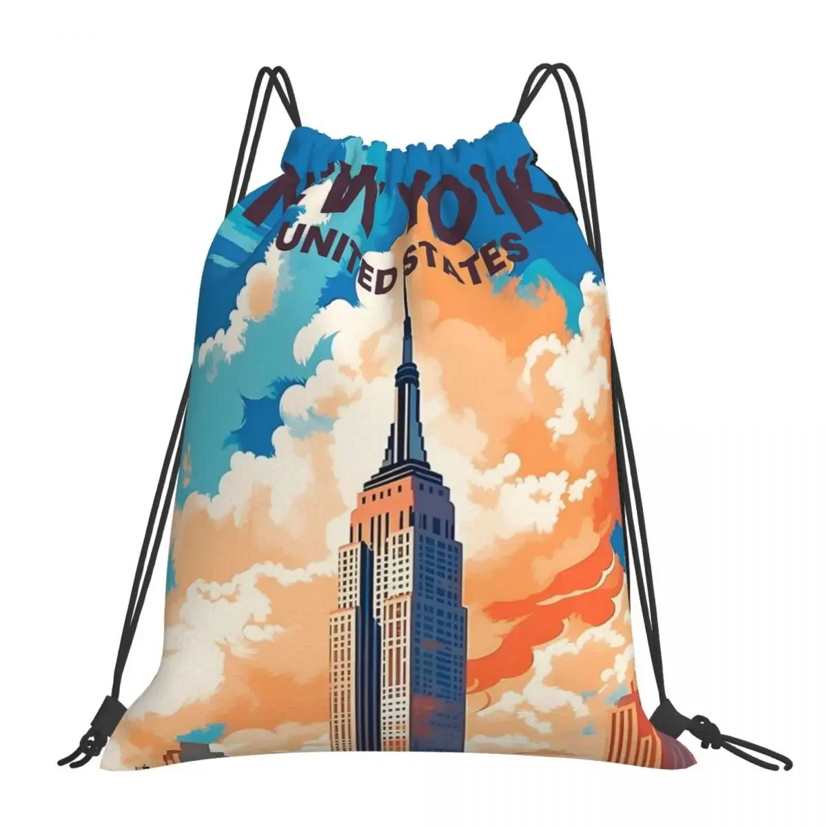 New York City Vibes Backpacks Casual Portable Drawstring Bags Drawstring Bundle Pocket Storage Bag BookBag For Travel Students