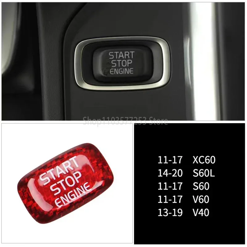 Carbon Fiber One-Click Start Up Engine Button Decoration Stickers For Volvo Polestar AWD XC40 XC60 XC90 V60 S60 S80 S90 T6 V40