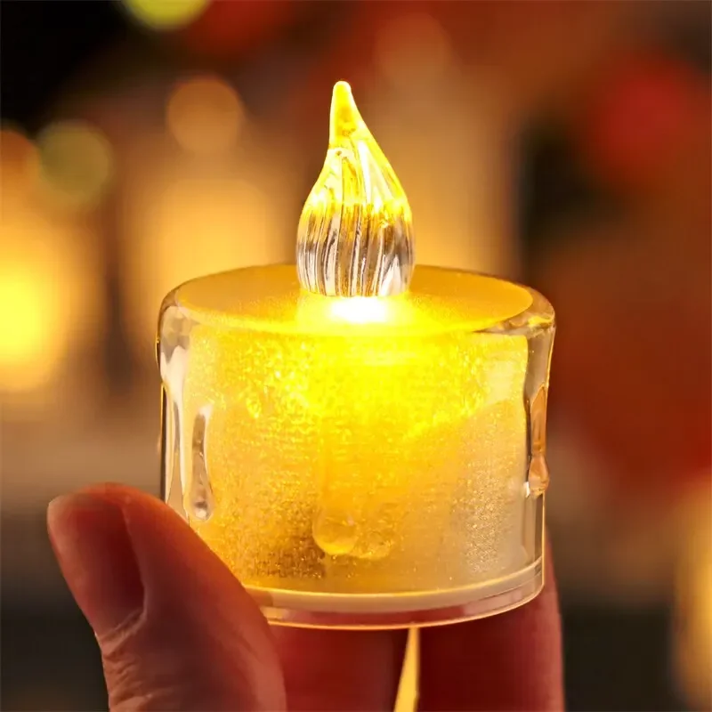 Vela de cristal sin llama para decoración del hogar, Lámpara electrónica de noche con carcasa transparente, 24 piezas