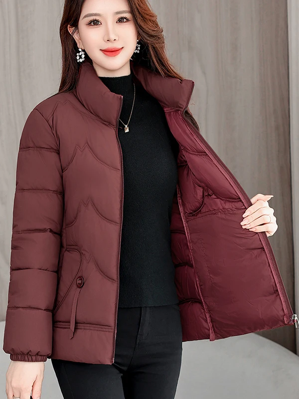 

Casual Faionable Cotton Jaet Coat Stand Collar Warmth Middle-Aged And ly Women's Wear Polyester Fiber Zipper Closure