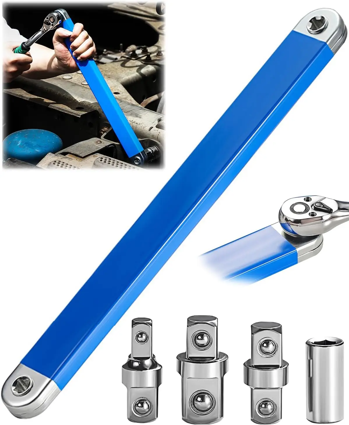 Impact Offset Extension Wrench Set with 4 Square Drive Socket Adapters