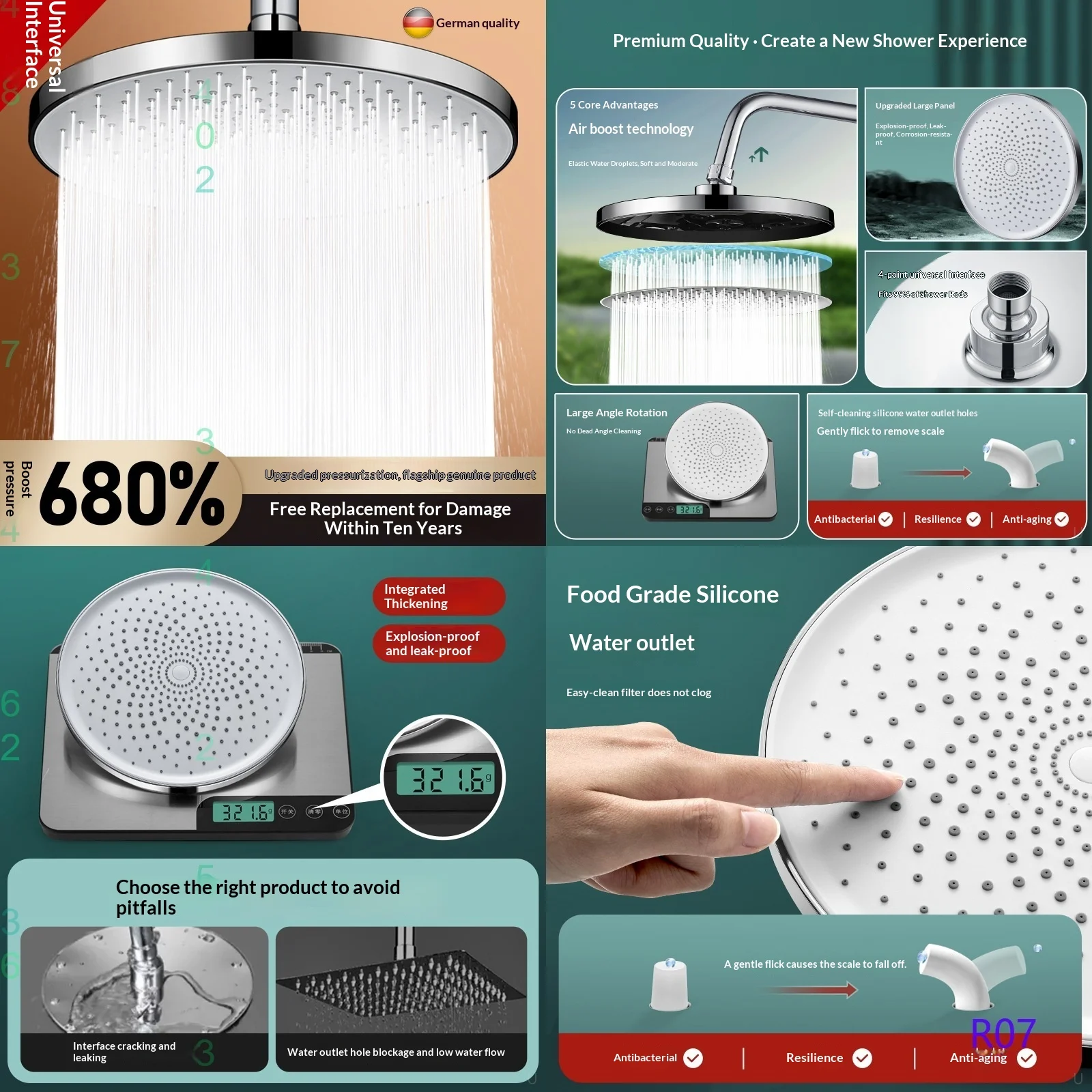 High Pressure Shower Head Rainfall Large Overhead Single Spray Head Bath Set