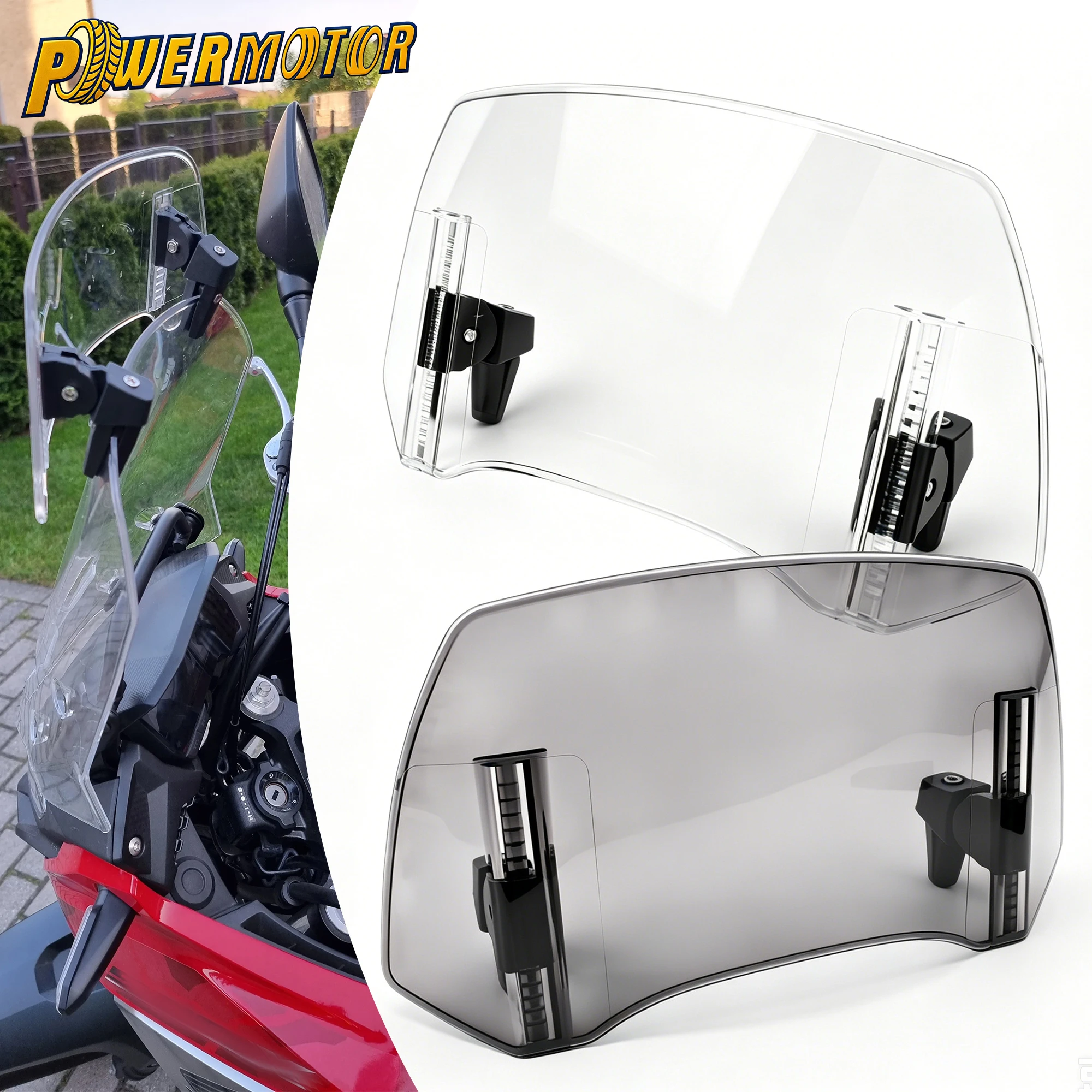 

Clamp-On Windshield Extension Spoiler Adjustable Air Deflector Windscreen For Most Motorcycle Scooter Touring Cruiser Modified