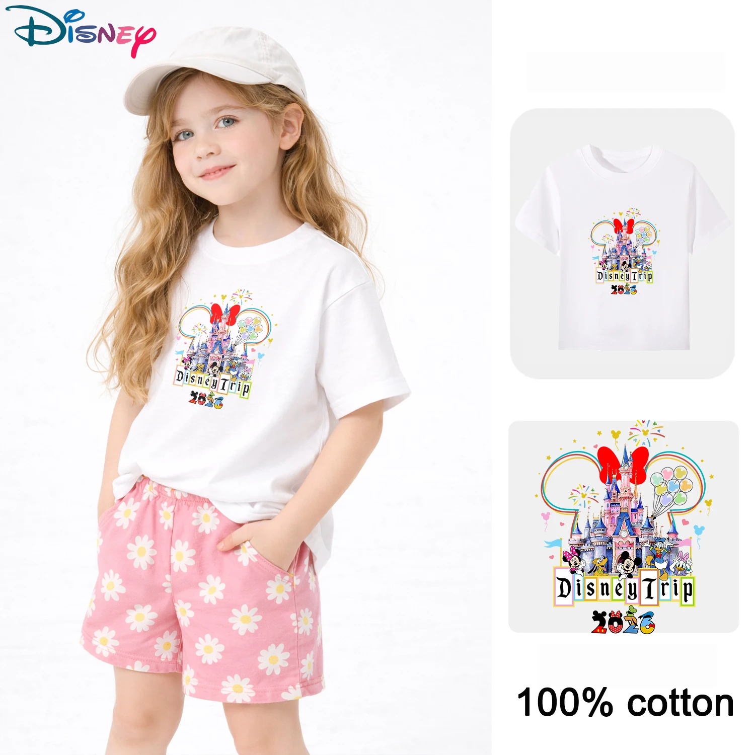 

Детская футболка Disney 2026 Family Trip, одинаковые семейные футболки Vacation Vibes, футболка с круглым вырезом и короткими рукавами из 100% хлопка, черная/белая