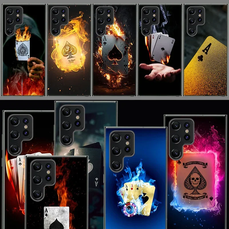 Ace Burning Poker Cover For Samsung Galaxy S21 S20 S23 FE S22 S24 Ultra Phone Case S10 S10E S8 S9 Plus S7 Edge Clear Coque Luxur