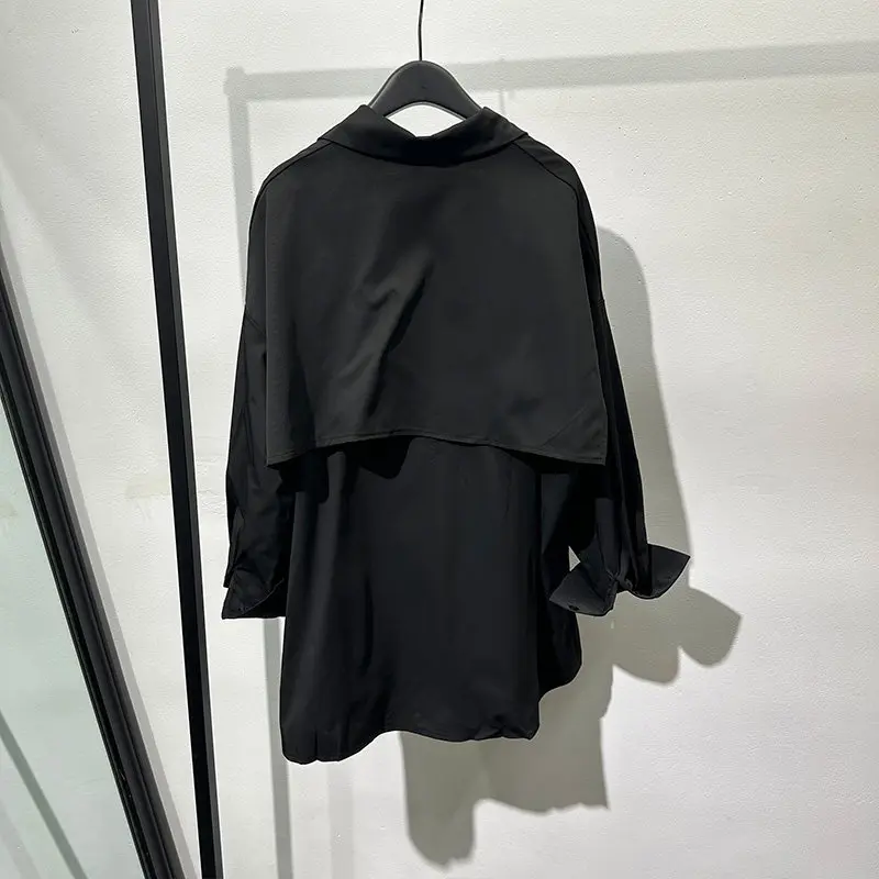 Spring Designer Fashion Dark Tooling Fake Two-Piece Long-Sleeved Shirt Sense of Design Non-Ironing Patchwork