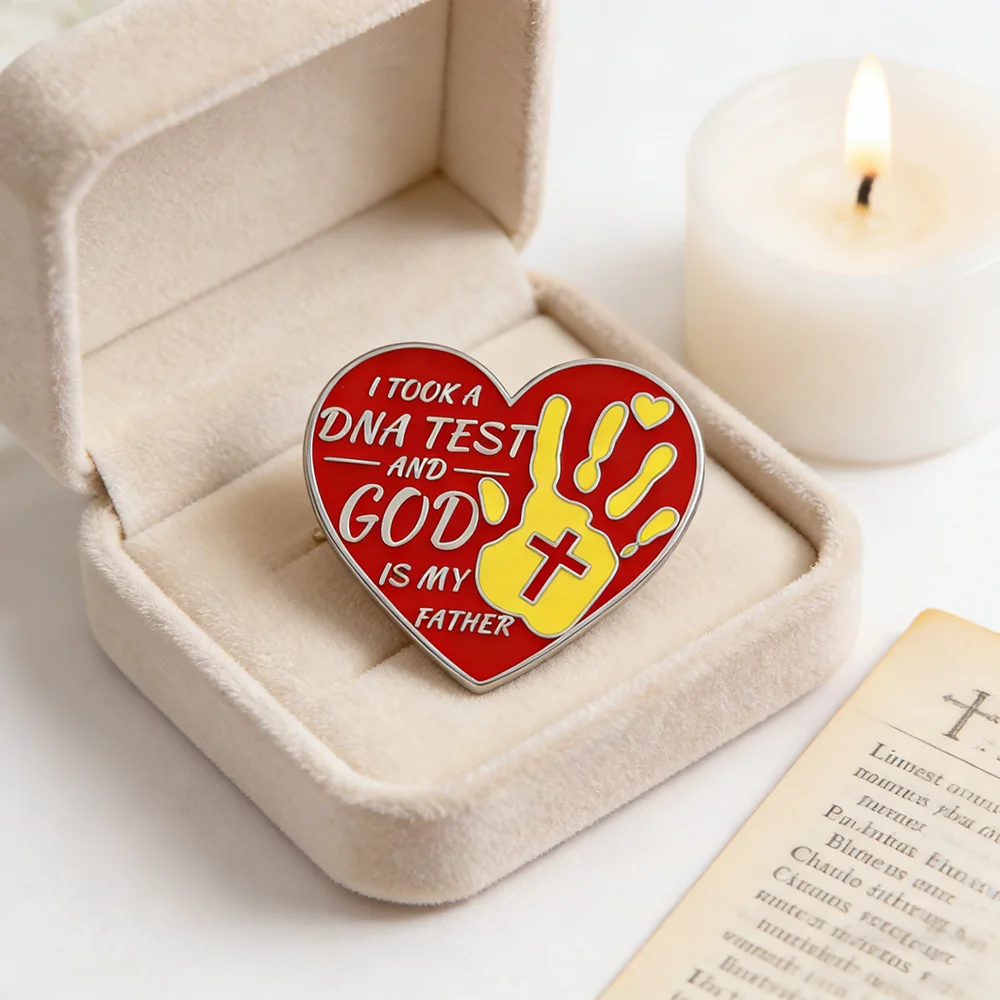 Religious Christian Brooch I Took A Dna Test God Is My Father Faith-Inspired Red Heart Handprint Cross Pin Church & Daily Wear