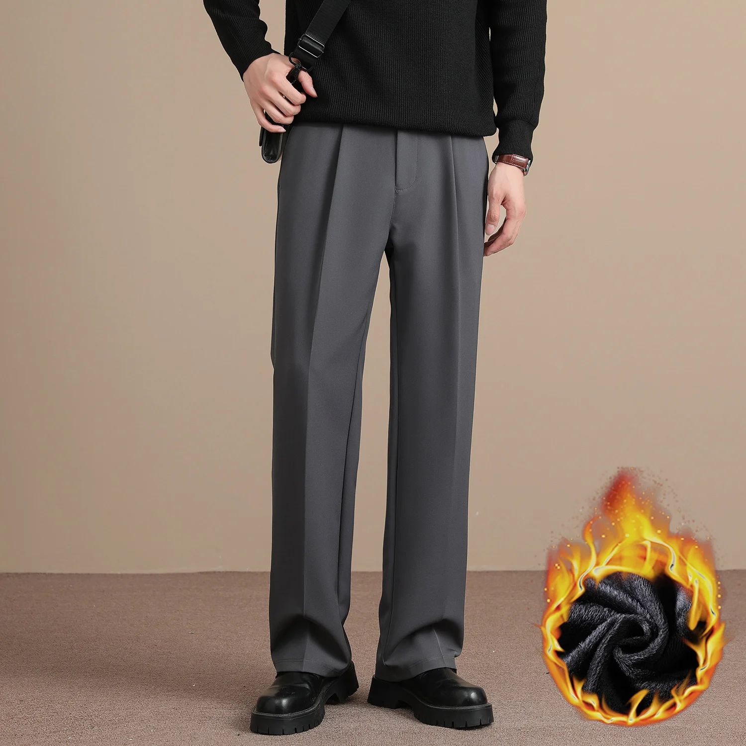 

Высококачественные зимние теплые флисовые повседневные брюки мужские деловые с эластичной резинкой на талии корейский стиль черные серые брюки мужские большие размеры S-4XL