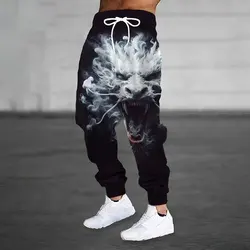 Men's Loose Pocket Drawstring Sweatpants Winter New Thick Warm Sweatpants Men's Sports Pants Fashion Dragon Print Sweatpants