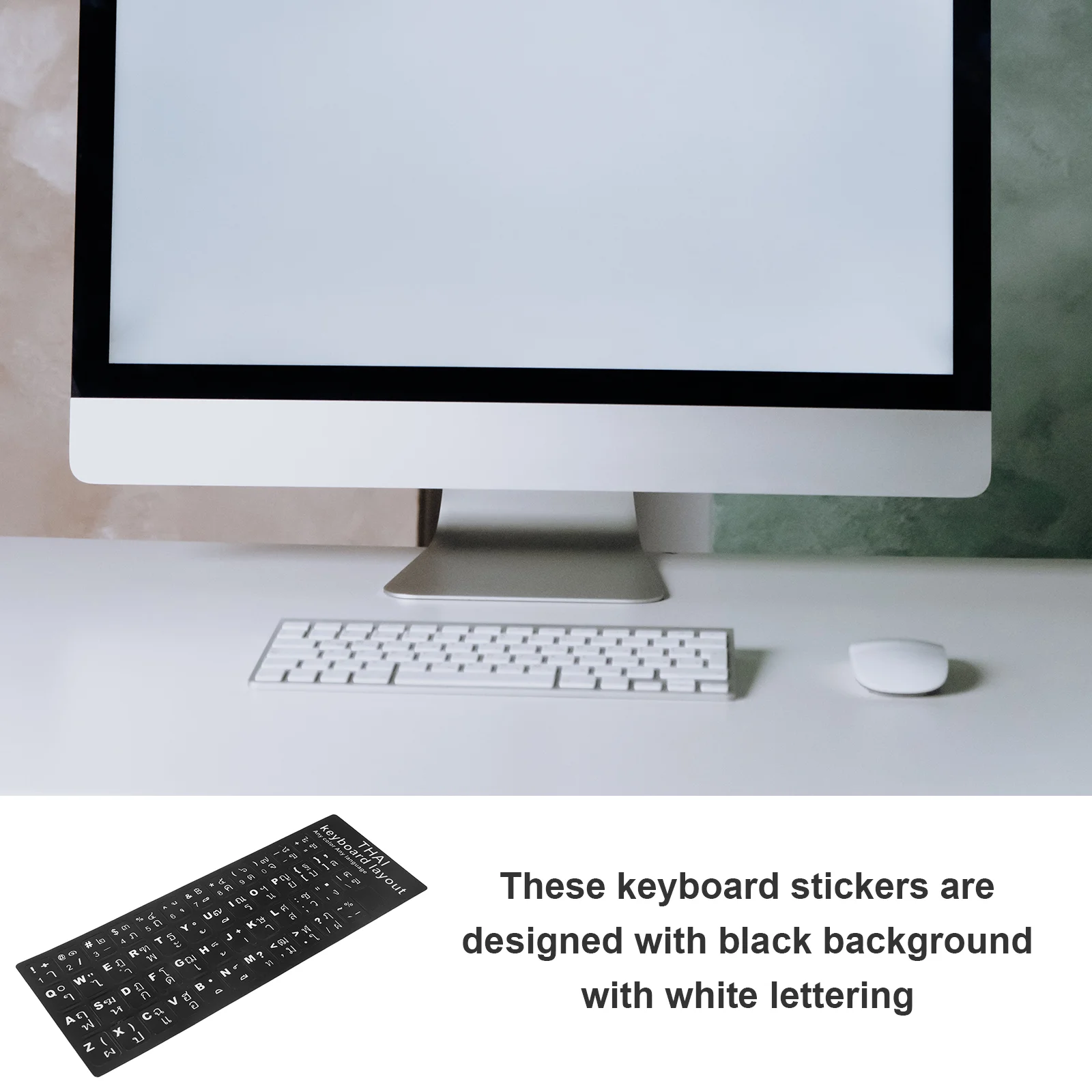 2 Sheets Thai Keyboard Stickers Convenient Computer Decals Replacement Nail Accessories for Laptop Aesthetic Pvc Material