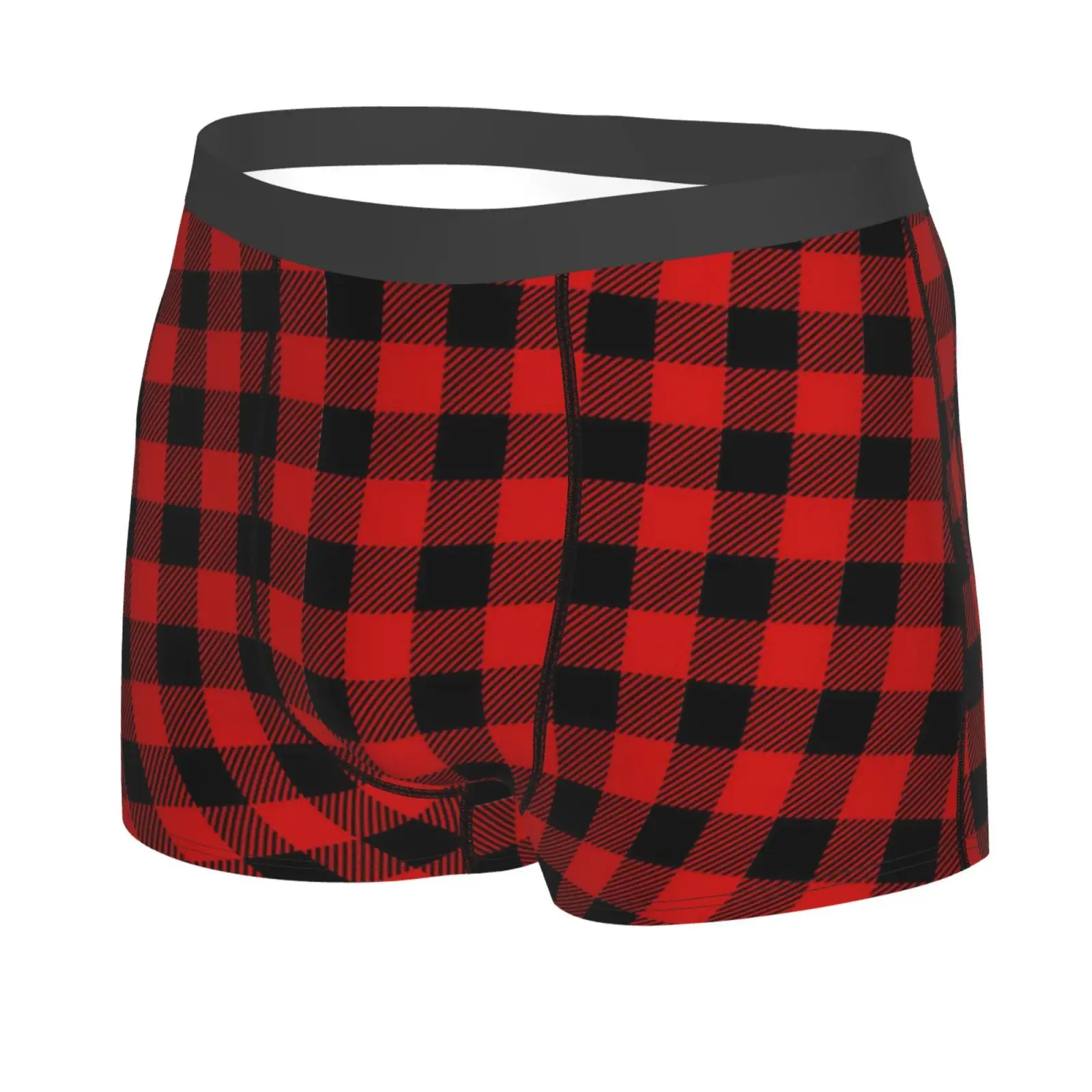 Red Black Checkered Pattern Men's Breathable Boxer Briefs Comfort Soft Stretch Underwear Trunks with Bulge Pouch for Men Boys