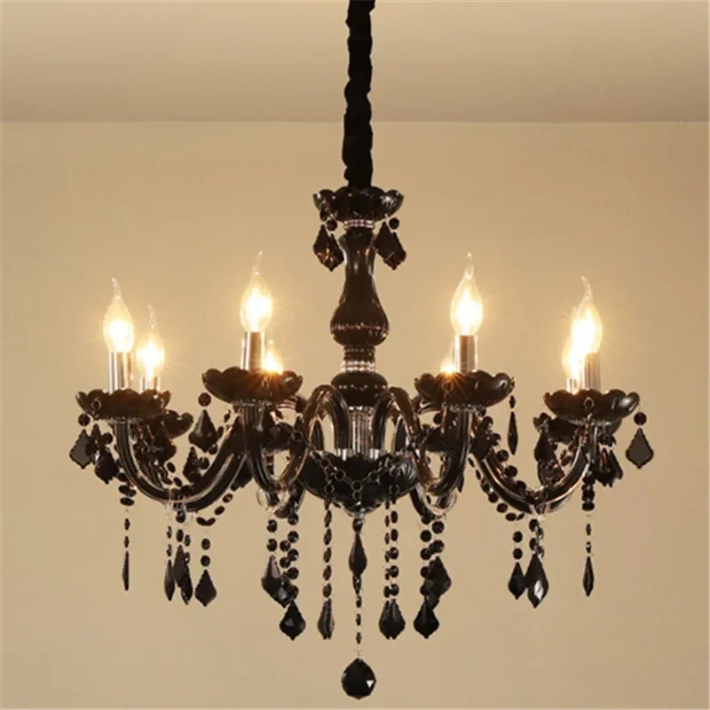 

European Luxury Crystal Chandelier Black Living Room Restaurant Bedroom Villa Hotel Duplex Building Ktv Pendent Lamp