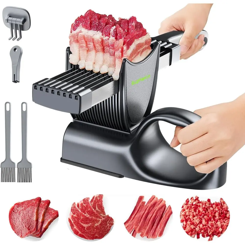 

Manual Meat Slicer, Adjustable 2 or 4 mm, 17 IN 1 Stainless Steel, Kitchen Knife, Jerky Slicer Suitable for Chicken Breast and P