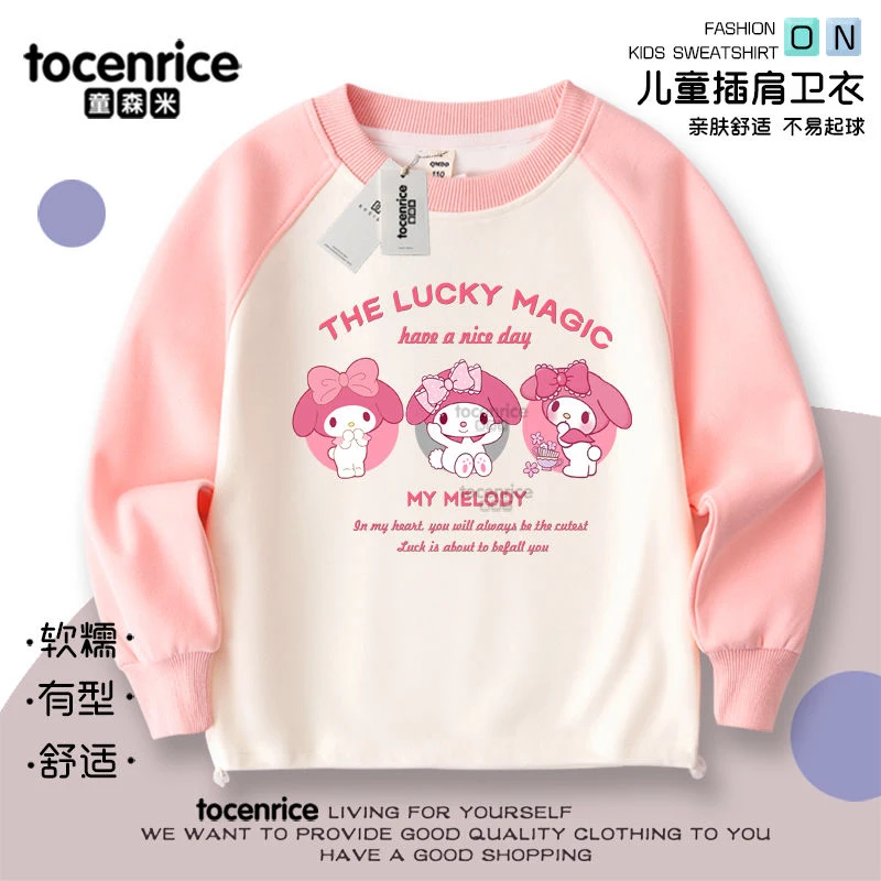 Kawaii Kuromi Girls Hoodie My Melody Anime Autumn Long Sleeve T-Shirt Cartoon Cute Sanrio Top Odzież dziecięca Tide Prezent dla dziecka