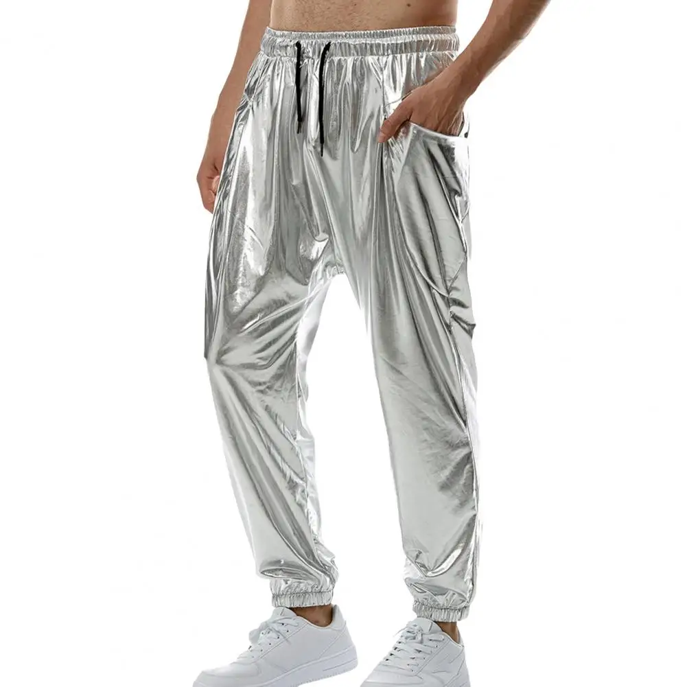 Gold Silver Metallic Shiny Sweatpants Male Party Nightclub Rock Hip Hop Pants Fashion Fit Straight Leg Trousers