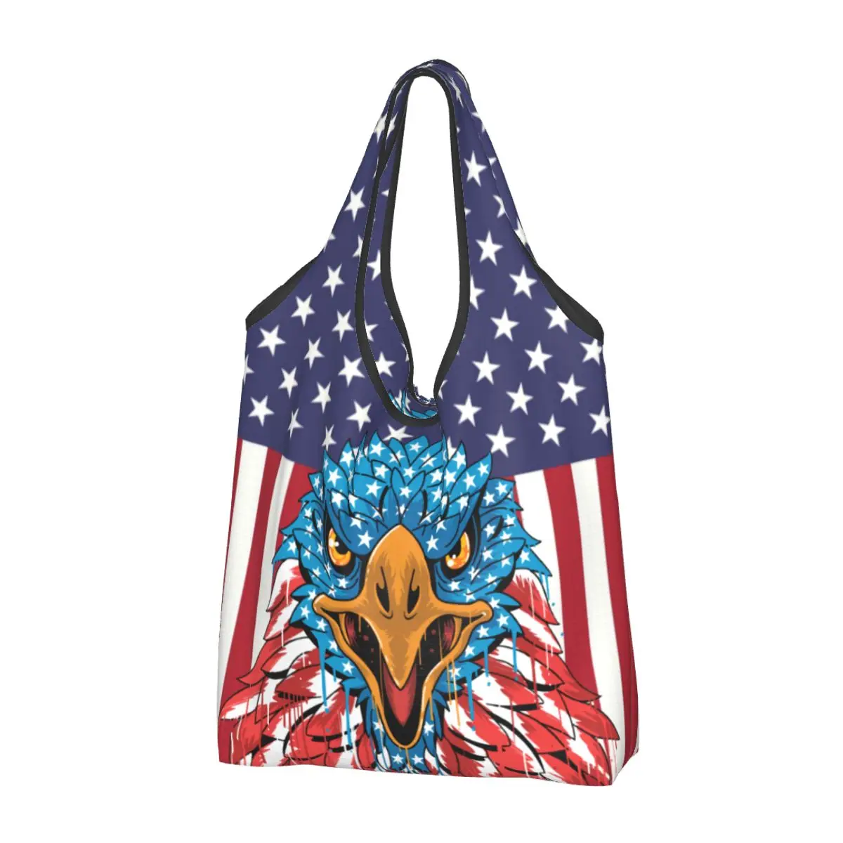 Cute Printed USA Flag American Eagle Shopping Tote Bags Portable Shoulder Shopper Handbag