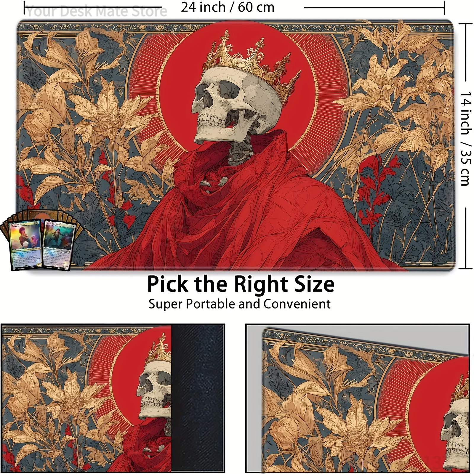Magnificent Skeleton Horror Art Magic Party Game Mat Durable Rubber for MTG&TCG Games Mouse Pad Office Desk Mats Friendly Design