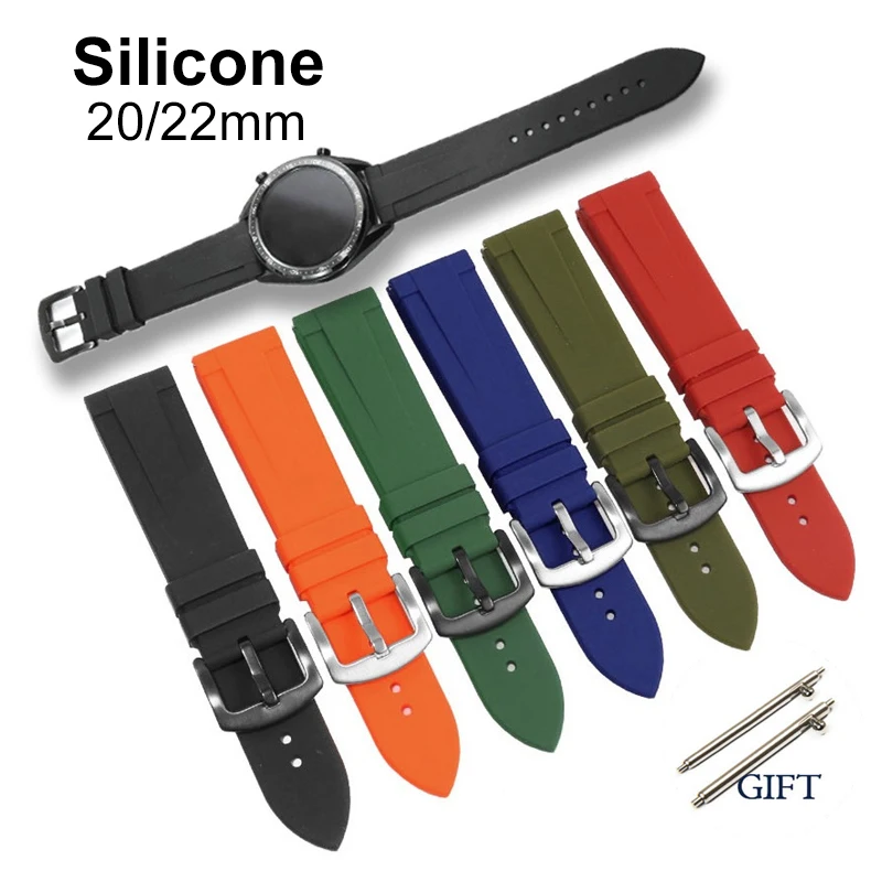 20mm 22mm Quick Release Silicone Watchband Outdoor Sport Waterproof Watch Strap Soft Rubber Wristband Watch Accessories