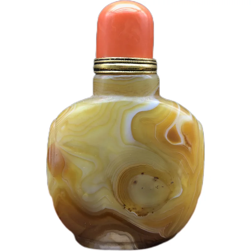 Natural agate snuff bottle Pure handmade small capacity snuff bottle Play snuff Chinese medicine refreshing and refreshing gift