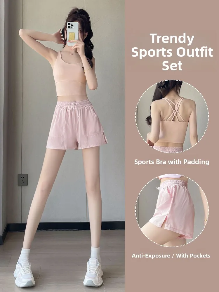 

Женский спортивный костюм для йоги: быстросохнущий комплект для фитнеса, летний дышащий комплект для бега, топ и шорты из нейлона и спандекса, пуловер с круглым вырезом