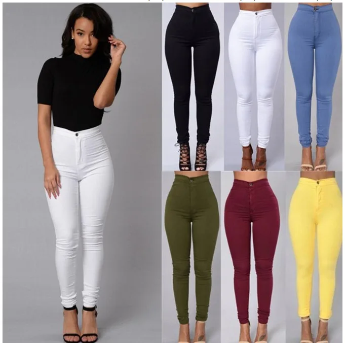 

HOT SALE Women Denim Pants Skinny Jeans For Woman Pure Color Low Waist Up Women Pants High Street Elastic Pencil Pants