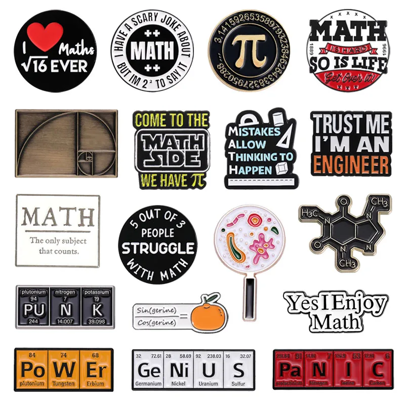 Broches de esmalte creativos con diseño de matemáticas, sección áurea, fórmula de Fibonacci, función PI, insignias de solapa, regalos de joyería para amigos