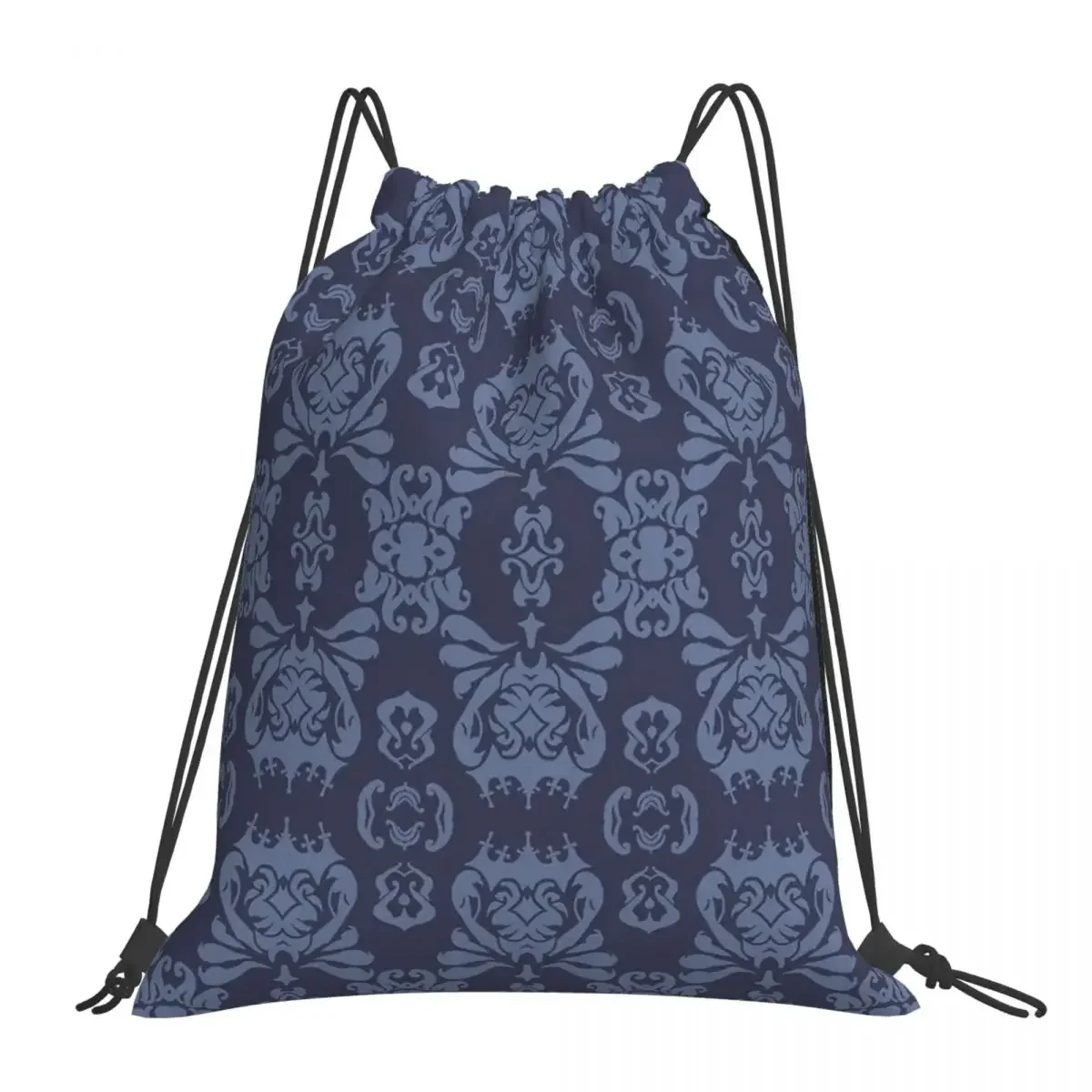 

Mormor Damask - Navy Backpacks Fashion Portable Drawstring Bags Drawstring Bundle Pocket Sports Bag BookBag For Travel School