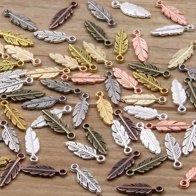 2024 New 5*15mm 9 Color DIY Zinc Alloy Accessories MINI Small Feather Pendant Charm Animal Pendant