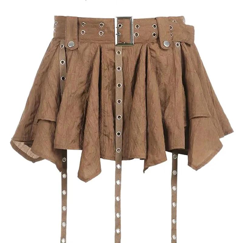 

Post Apocalyptic Irregular Rock Skirt Street American Vintage A-Line Skirt Harajuku Y2K Flutter Belt Metallic Mini Skirt