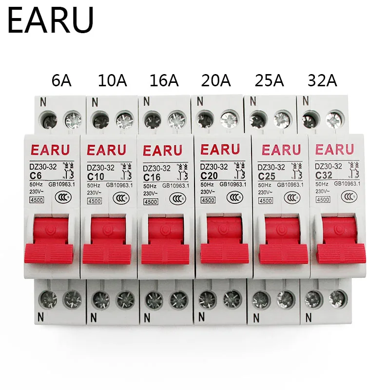 DZ30-32 DPN 1P+N Mini Circuit Breaker MCB 6A 10A 16A 20A 25A 32A Din Rail Mounting Cutout Miniature Household Air Switch OEM DIY