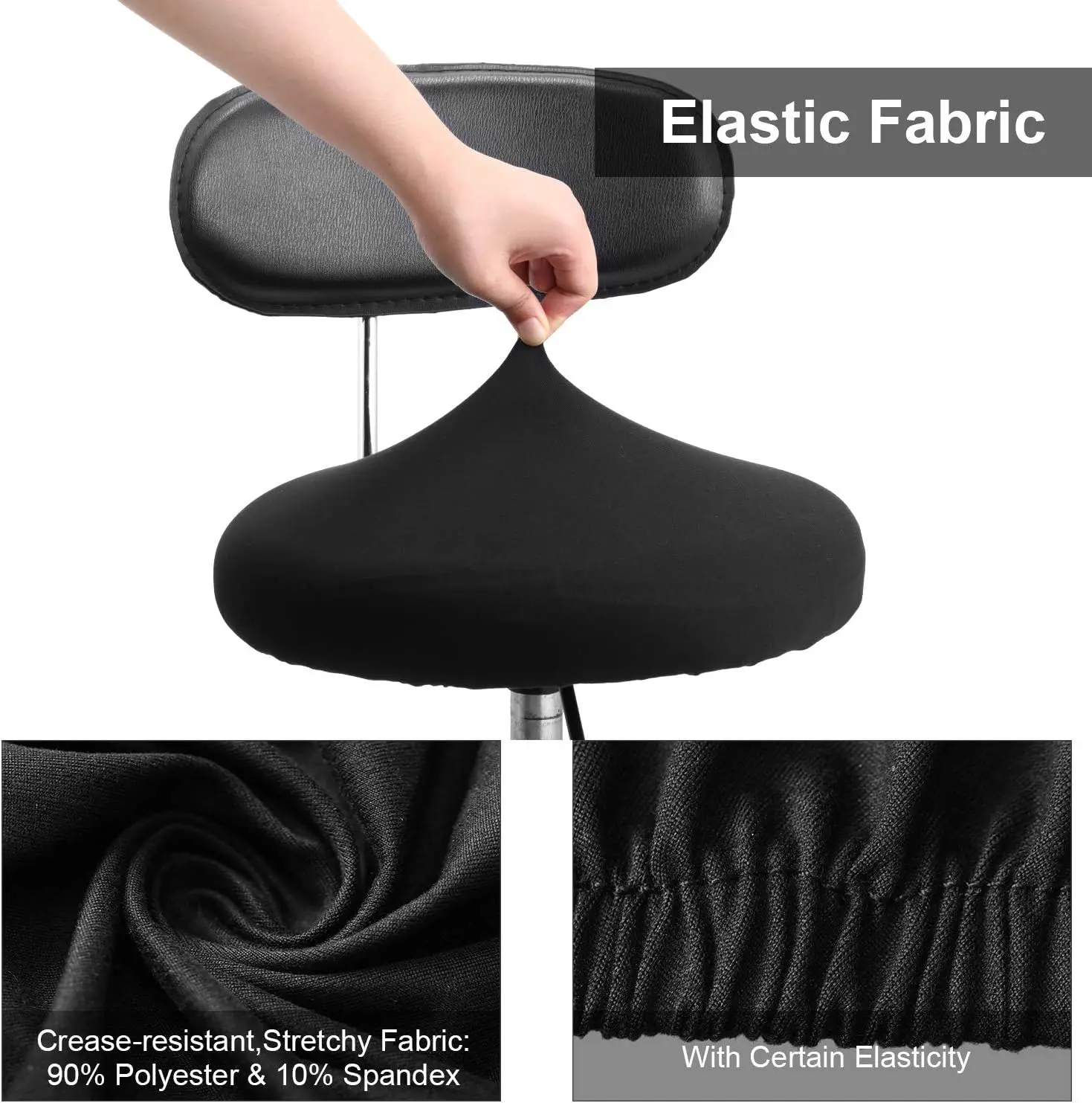 Bar Stool Seat Covers Washable Stool Cushion Slipcover Elastic Bar Chair Covers for 14-17 Inch Chair (Black,)