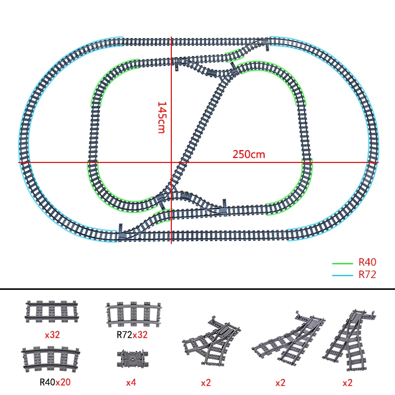 City Trains Track Points Flexible Switch Railway Crossing Tracks Rails Forked Straight Curved Building Block Bricks Toy