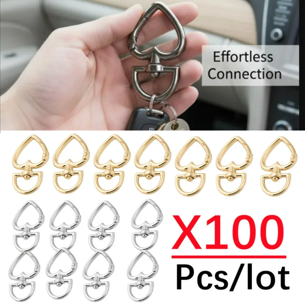 100Pcs/lot Bag Heart Shape Rotation Alloy Lobster Spring Clasps Openable Key Ring Connector Chain Buckles Jewelry accessories
