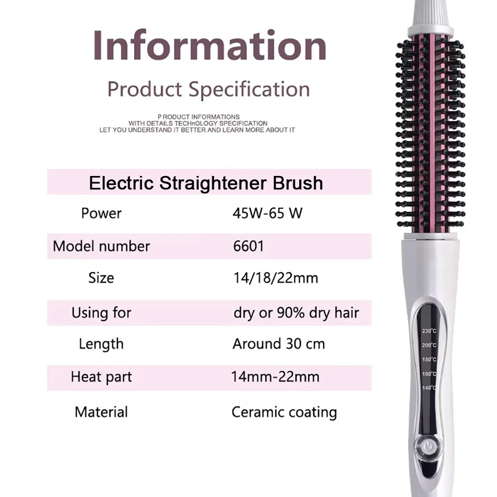 فرشاة فرد الشعر الكهربائية، فرشاة تجعيد الشعر، عصا مكواة تجعيد الشعر للشعر القصير، بكرات مشط ساخنة من السيراميك، مستديرة PTC ساخنة
