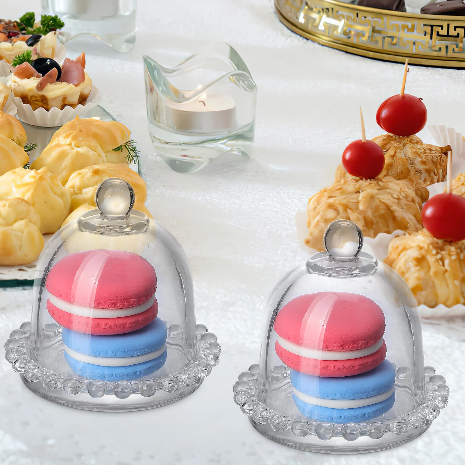 

5 шт. стеклянная крышка для торта, прозрачный пыленепроницаемый купол для защиты пищевых продуктов, термостойкий, морозостойкий, легко чистящийся, сервировочный дисплей для выпечки