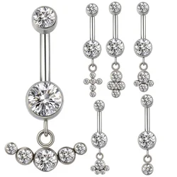 ASTM F136 Titanium PIERC Pendant Curved Navel Barbell Shiny CZ Sexy Belly Dance Earrings Bellybutton Helix Body Piercing Jewelry