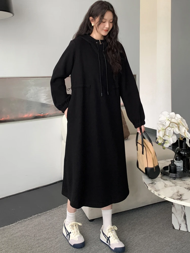 فستان نسائي بغطاء للرأس من NYFS لربيع الخريف فضفاض بالإضافة إلى حجم فستان طويل كاجوال بنمط رداء Elbise