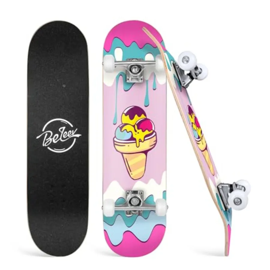 

Skateboards for Beginners 31 x 8 inch Complete Skateboard for Teens Adults 7 Layer Canadian Maple Double Kick Deck Concave Crui