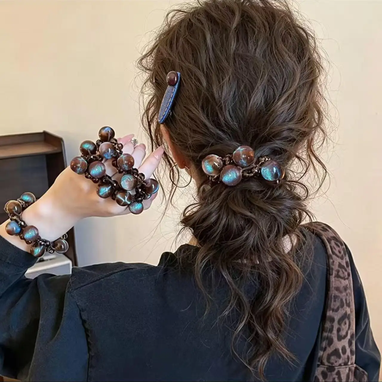 Vintage Blue Beaded Hair Ties Boho Braided Elastic Bands Ponytail Holder High Quality Hair Accessories Rubber Bands Scrunchies