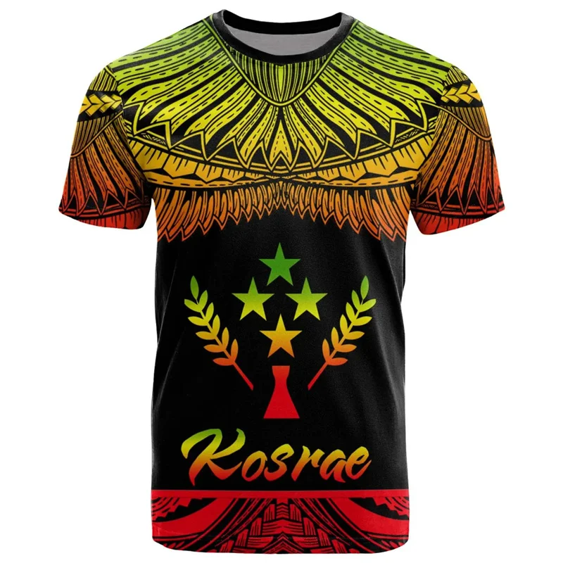 Hawaiian Kosrae 3D Printed T Shirt Men Summer Round Neck Short Sleeves Casual Tops Oversized Tees Streetwear Polynesian T-shirt