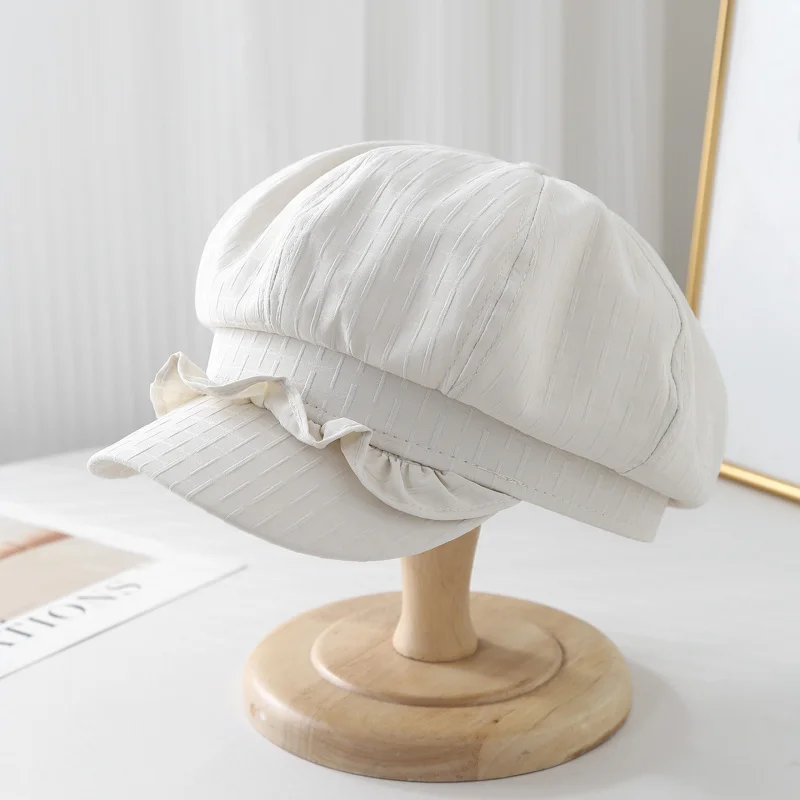 

Women's Octagonal Hat with Cute Lace, Hat, Premium Linen Breathable Cloud Hat Newsboy Cap Female