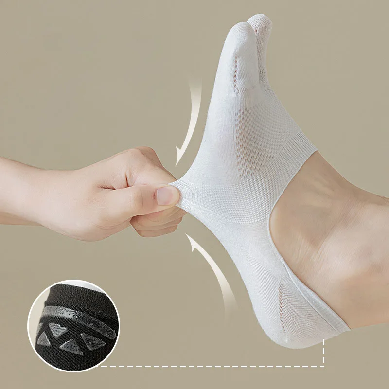 Summer Mesh Two Finger Boat Socks Combed Cotton Couple Socks Breathable Two Toe Socks Women Men Non-slip Invisible Low Cut Socks