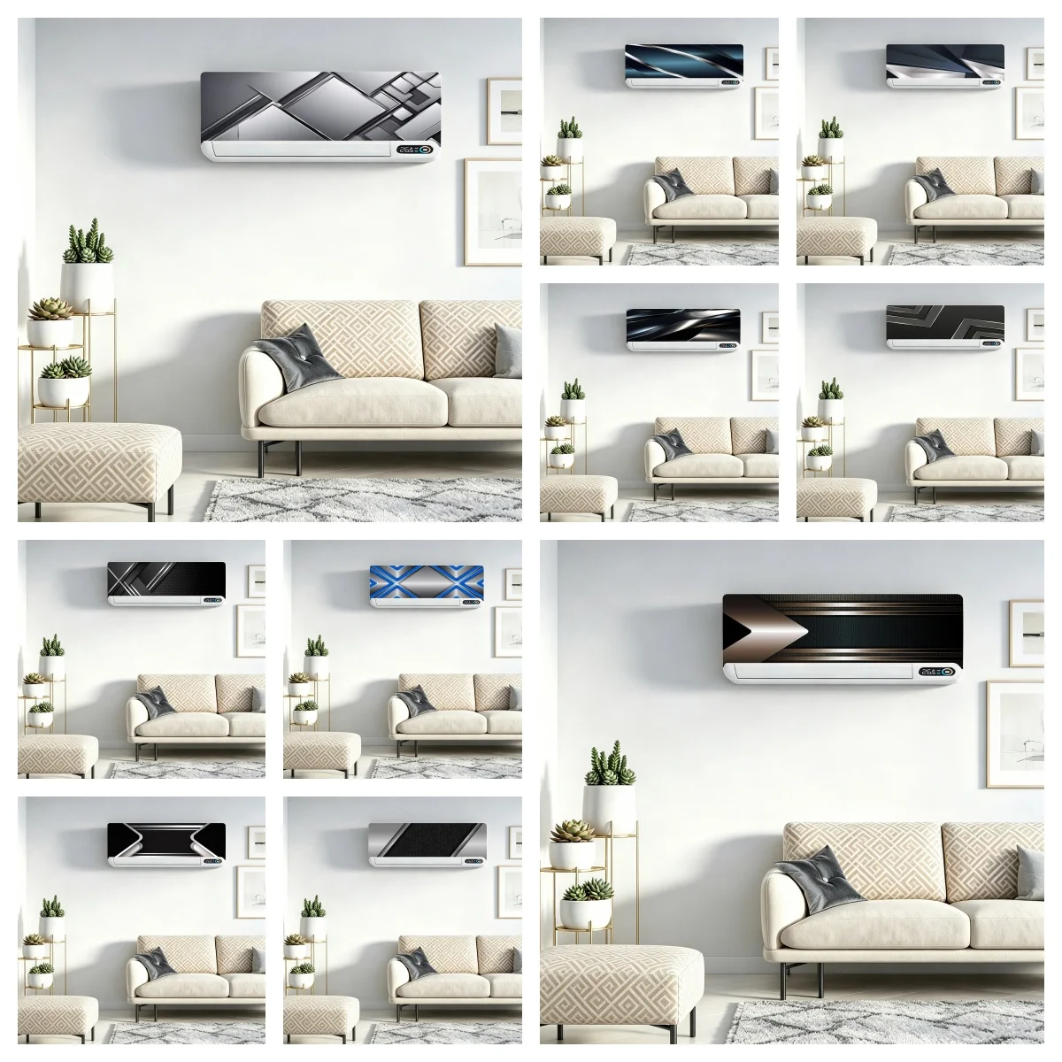 Tech‑Style Metallic Geometric Air Conditioner Decal Self‑Adhesive Vinyl  AC Cover Sticker for Wall‑Mounted AC Decoration