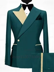 2 Pieces Formal Men's Wedding Suit Double Breasted Peak Lapel Blazer Red/Green Daily Dinner Prom Business Tuxedo(Jacket+Pants)