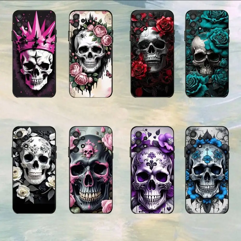 Luxury Pink Green Skull  Phone Case For Samsung S25,S24,S21,S22,S23,S30,Ultra,S20,Plus,Fe,Lite,5G Black Cover