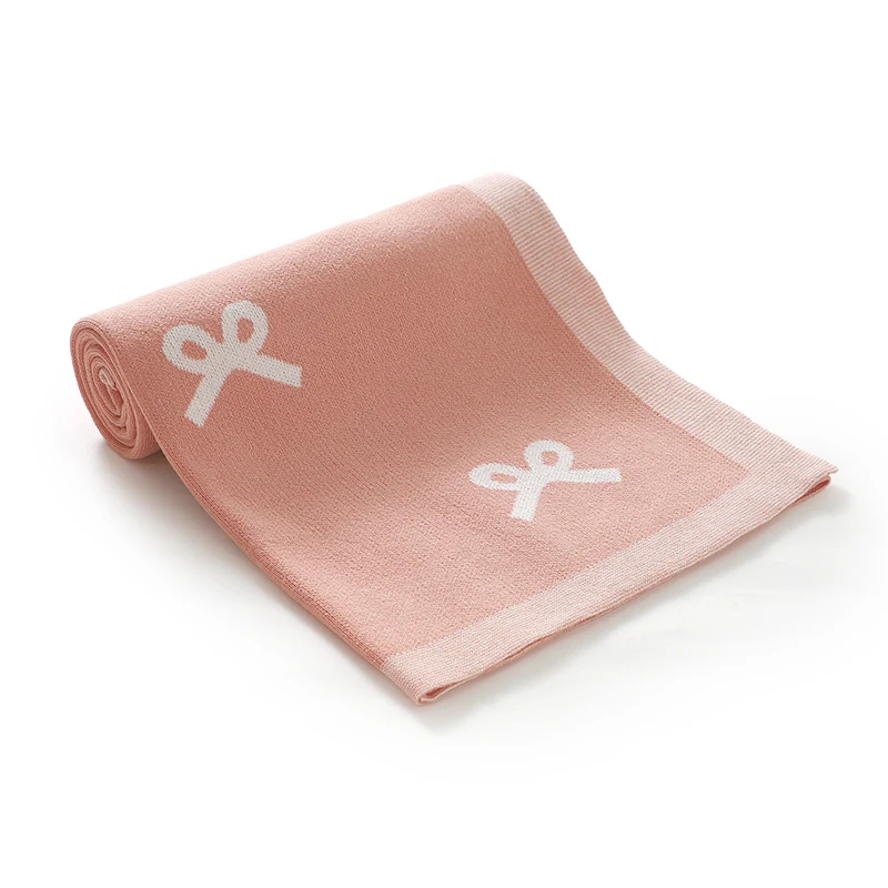 Fashion Bowknot Knit Newborn Baby Blankets Cotton Infant Boy Girl Bedding Quilts 100*80cm Toddler Stroller Swaddling Wrap Plaid