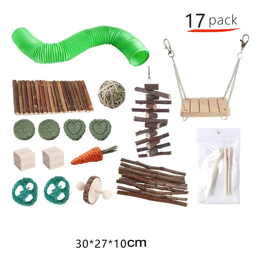 Bite Resistant Hamster Chew Toys Teeth Grinding Interactive Rodent Molar Toys Multi Piece Set Colorful Wooden Pet Toys