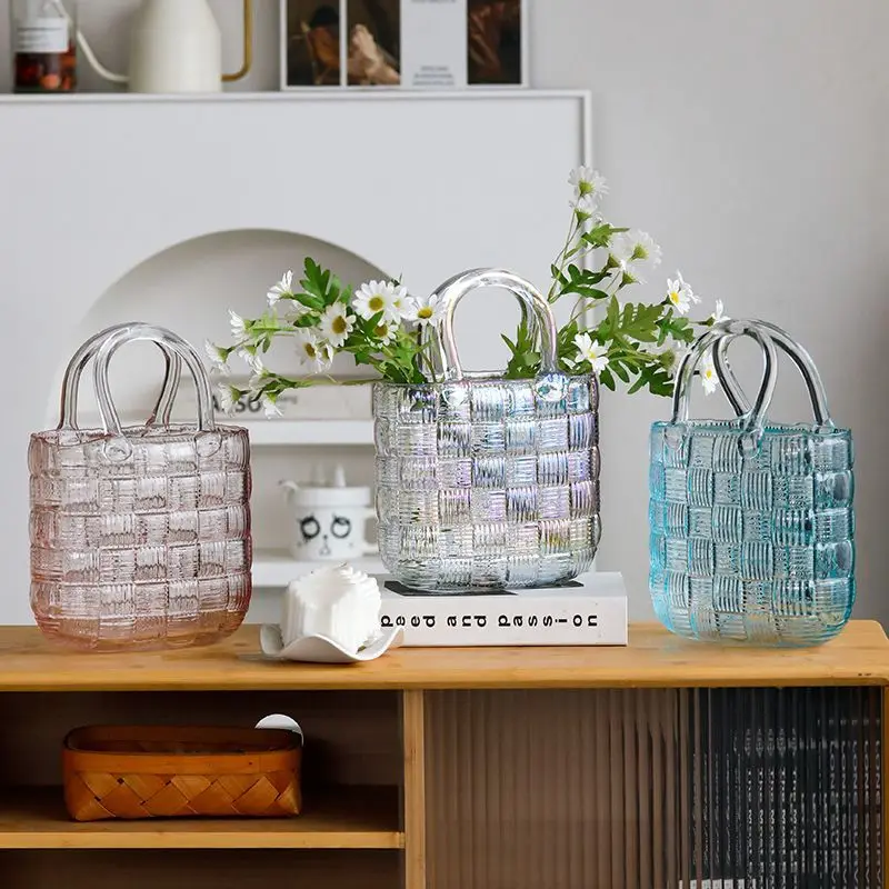 Nordic Diana Handbag Clear Glass Vase, Dual-use Hydroponic Pot & Mini Fish Tank, Living Room Table Decor