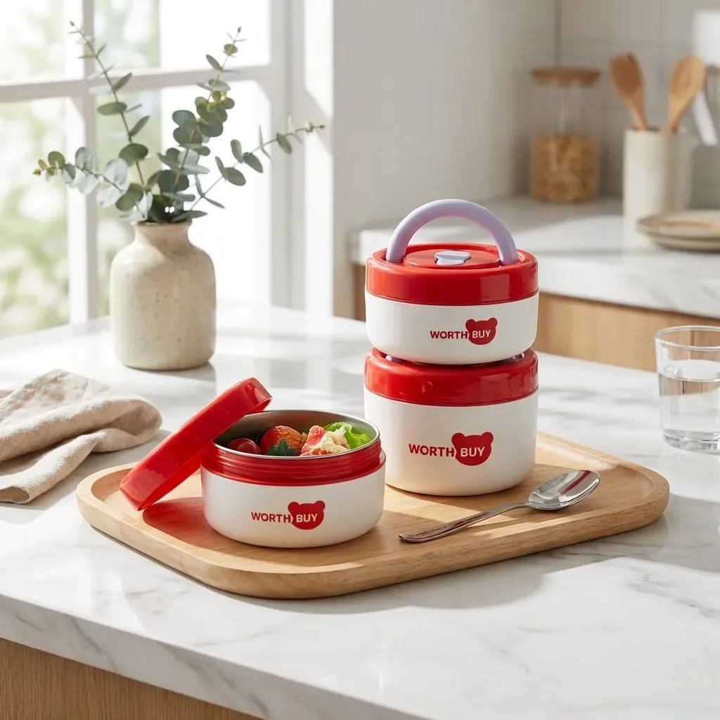 Portable Cute Thermal Lunch Box With Handle Students Kids Bento Box Microwave Safe Sealed 304 Stainless Steel Food Container