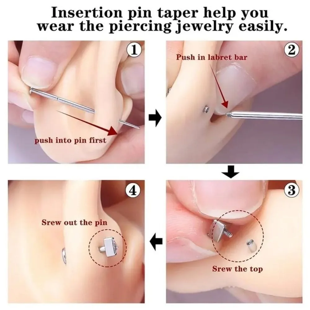 13pcs Stainless Steel Piercing Taper Tool Professional Earring Tool Puncture Connecting Pin Straight/Curved Pole